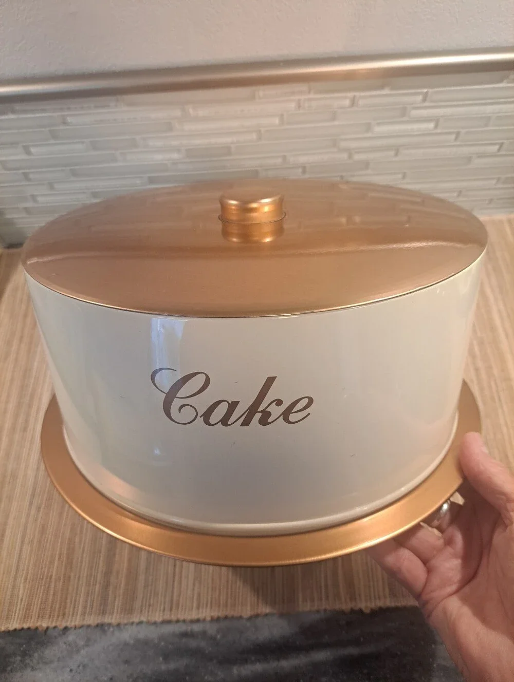 Vtg Decoware Cake Carrier Copper / White Metal Tin